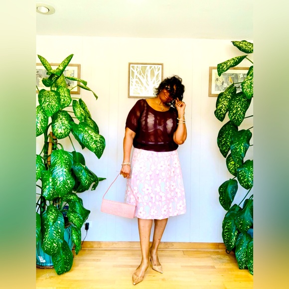 ✨ Eloquii✨ A Line Midi Skirt W/High Sheen Blush Embroidered Floral Overlay - Picture 4 of 14